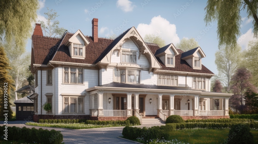 Large wooden clock house in American style. AI generative. Large wooden clock house in American style. AI generative.