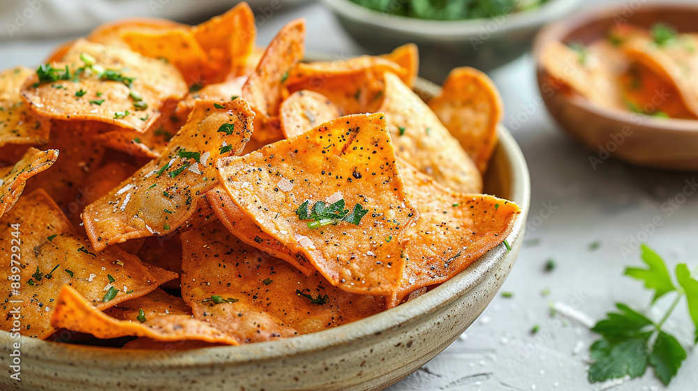 Low-fat lentil chips with herbs and sour cream, seasoning for a nutritious snack Low-fat lentil chips with herbs and sour cream, seasoning for a nutritious snack