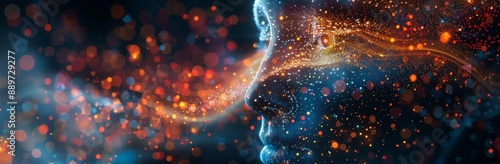 Digital Art Portrait of a Woman Surrounded by Colorful Bokeh Lights