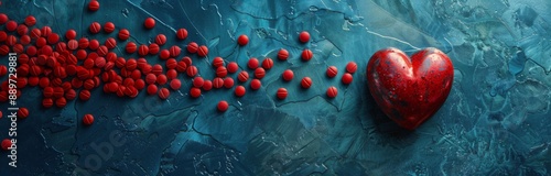 Red Heart Surrounded by Pills on a Blue Background