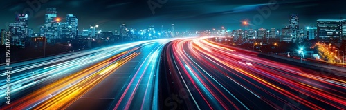Nighttime Cityscape With Long Exposure of Traffic Lights on Highway