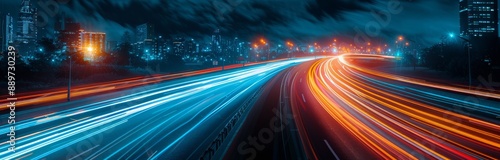 Nighttime Cityscape With Long Exposure of Traffic Lights on Highway