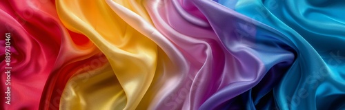 Colorful Silk Fabric Draped in a Rainbow Gradient
