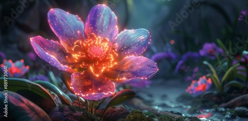 Glowing Flower In A Mystical Forest Setting