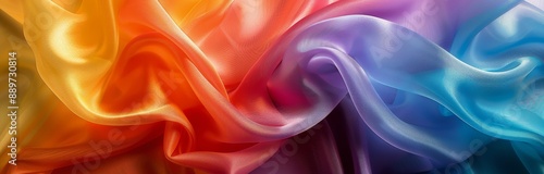 Close-Up of Multicolored Silk Fabric Draped and Flowing