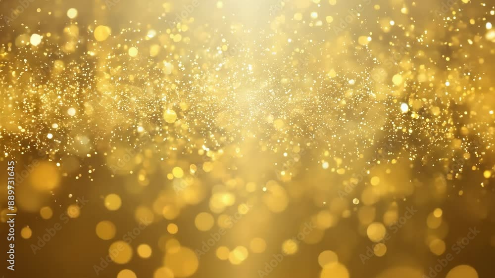 Particles and rays of light on a golden background Particles and rays of light on a golden background