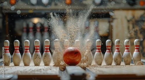 A Bowling Ball Strikes Pins In a Sandy Outdoor Setting