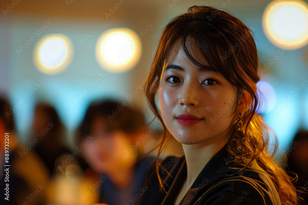 Obraz premium A Businesswoman Gazes Upward During a Presentation in a Modern Conference Room