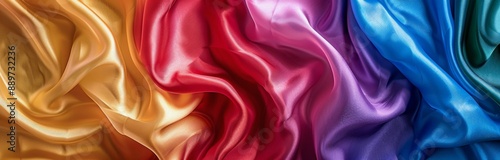 Colorful Silk Fabric Draped in a Rainbow Gradient