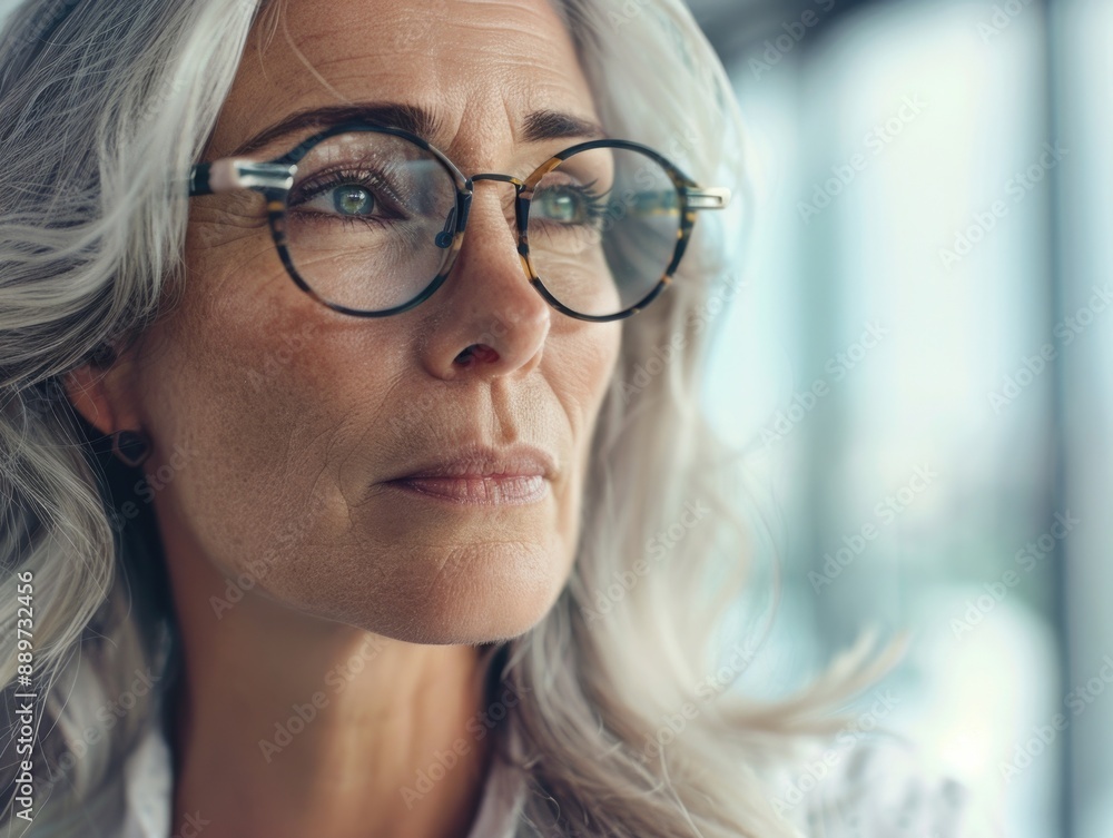 Close-up shot of a woman wearing glasses and smiling Close-up shot of a woman wearing glasses and smiling