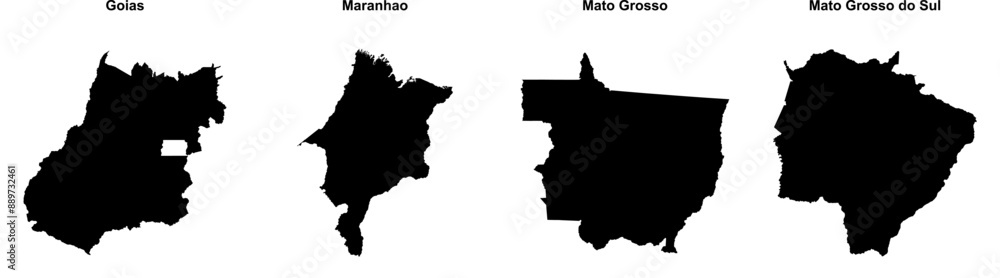 Goias, Maranhao, Mato Grosso, Mato Grosso do Sul outline maps Goias, Maranhao, Mato Grosso, Mato Grosso do Sul outline maps