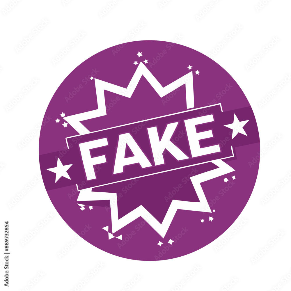 fake Sign Icon, Flat Design in Purple Color, Circular Badge fake Sign Icon, Flat Design in Purple Color, Circular Badge