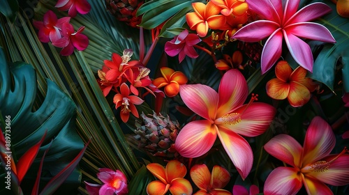 Pink and orange flowers with green leaves
