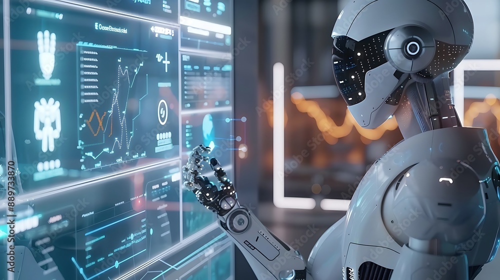 A Humanoid Robot Interacting with a Futuristic Interface A Humanoid Robot Interacting with a Futuristic Interface
