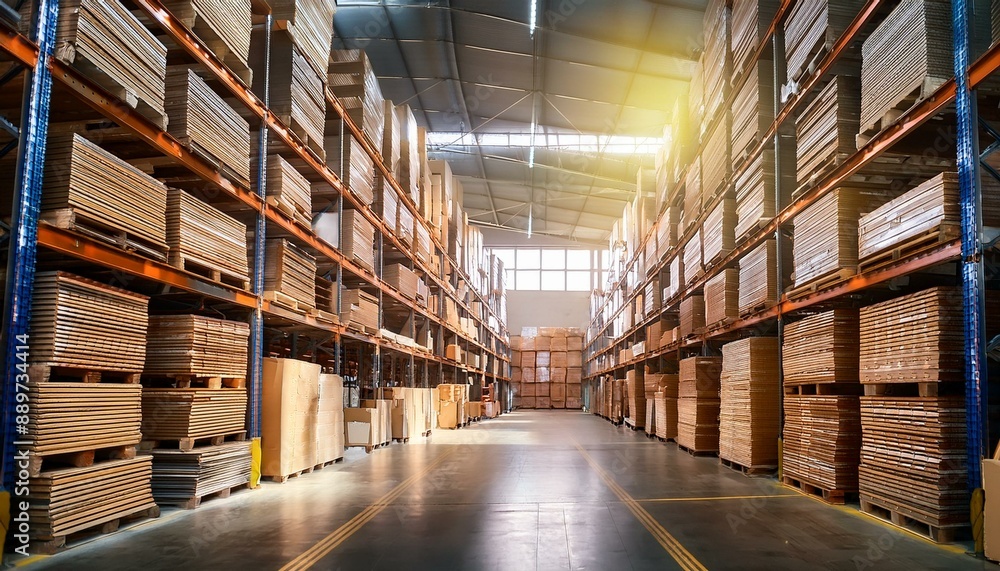 A well organized and palletized warehouse with high ceiling A well organized and palletized warehouse with high ceiling