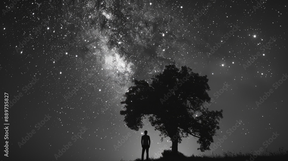 Fototapeta premium Man by Tree at Night