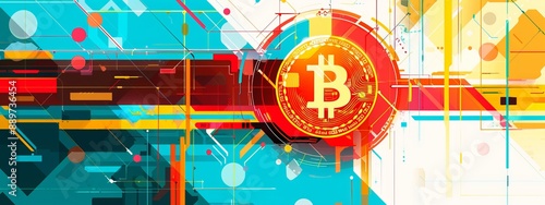 A colorful abstract digital art piece featuring a bold Bitcoin symbol, blending technology with creativity, vibrant and artistic Bitcoin concept design in abstract cryptocurrency art