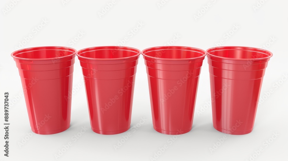3D illustration of red plastic party cups isolated on a white background. 3D illustration of red plastic party cups isolated on a white background.