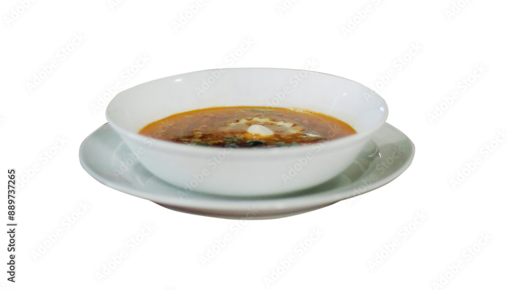 Ukrainian borscht in a white plate isolated Ukrainian borscht in a white plate isolated