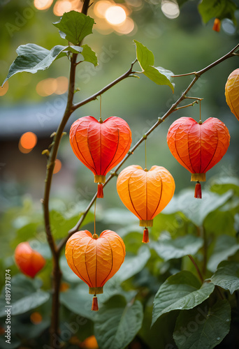 Traditional Lanterns Amidst Greenery