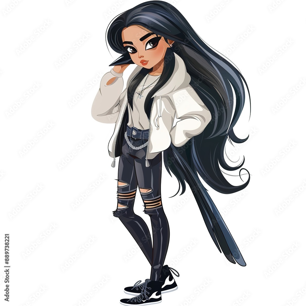 Magpie Tomboy fashion cartoon isolated whitebackground Magpie Tomboy fashion cartoon isolated whitebackground