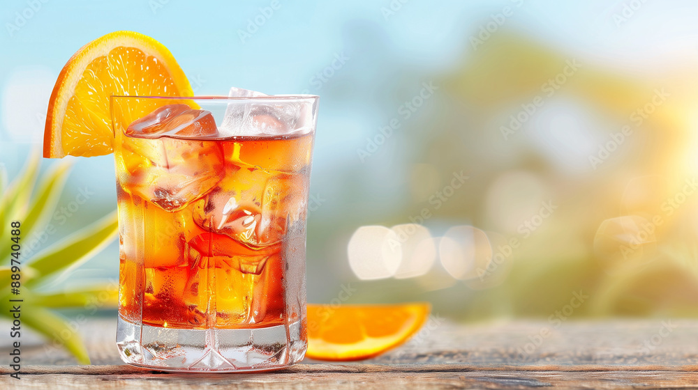 Refreshing Summer Citrus Drink with Orange Slice and Ice Cubes. Perfect Poolside or Beachside Beverage Refreshing Summer Citrus Drink with Orange Slice and Ice Cubes. Perfect Poolside or Beachside Beverage