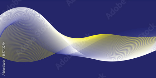 Smooth flow of wavy shape with gradient vector abstract background, dark blue design curve line energy motion, relaxing music sound or technology