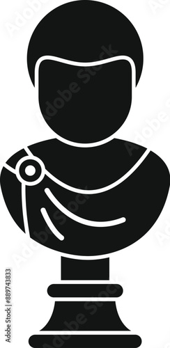 Black silhouette icon of a bust sculpture depicting a roman emperor wearing a toga