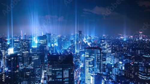 Wallpaper Mural Tokyo Cityscape at Night with Blue Lights Torontodigital.ca