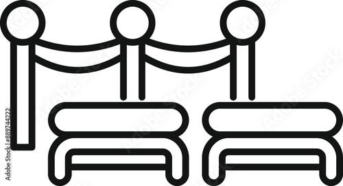 Simple outline icon of two empty benches behind a rope barrier, waiting for museum visitors