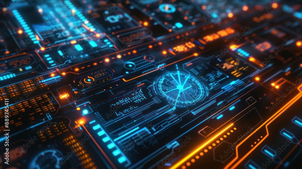 Futuristic Technology Interface with Blue and Orange Glow Futuristic Technology Interface with Blue and Orange Glow