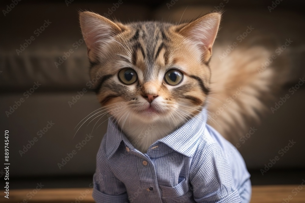 Cat wearing a shirt at home Cat wearing a shirt at home