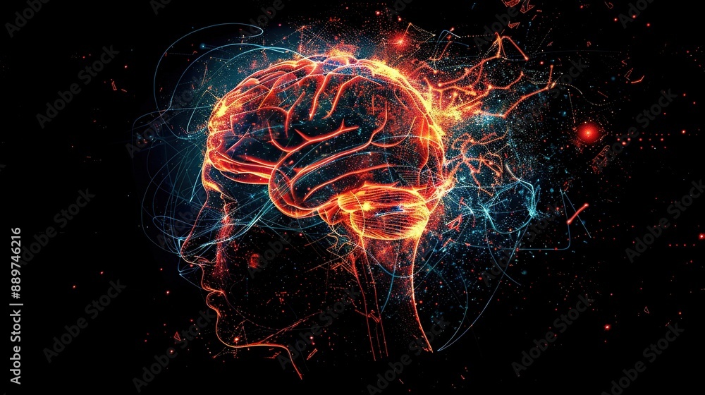 Human brain. Electrical Impulses Shinning inside the brain. Created with Generative AI Human brain. Electrical Impulses Shinning inside the brain. Created with Generative AI