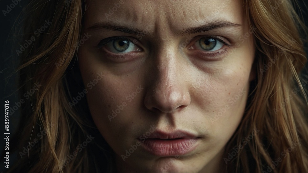 Closeup portrait of a young girl with an angry expression Closeup portrait of a young girl with an angry expression