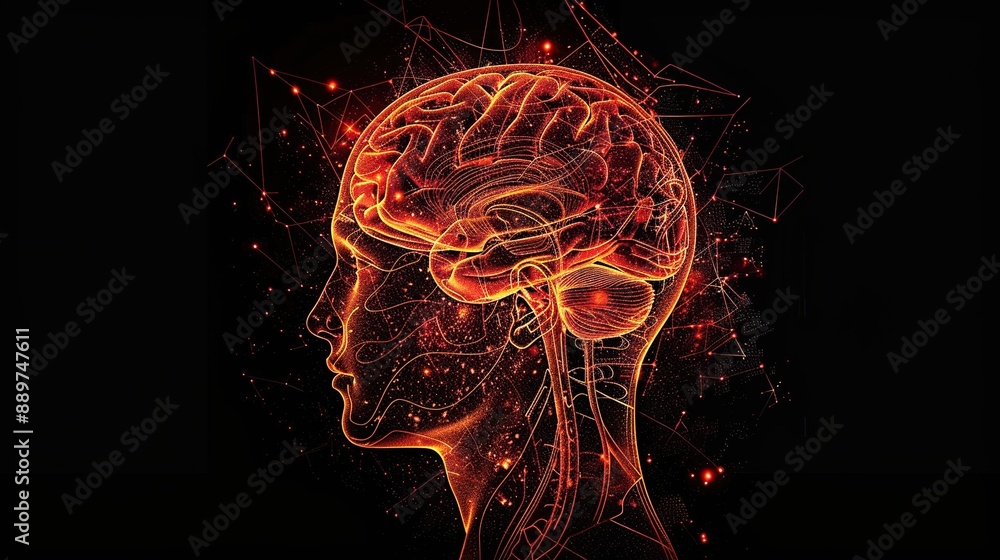 Human brain. Electrical Impulses Shinning inside the brain. Created with Generative AI Human brain. Electrical Impulses Shinning inside the brain. Created with Generative AI