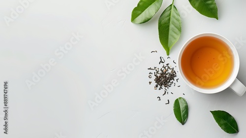 Wallpaper Mural Top view mockup of a cup of tea and tea leaves on a white desk Free space provided for text Torontodigital.ca
