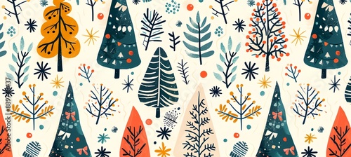 Wallpaper Mural A colorful Christmas tree pattern with many trees and leaves. The trees are of different sizes and colors, and the leaves are also of various sizes and colors. Scene is cheerful and festive Torontodigital.ca