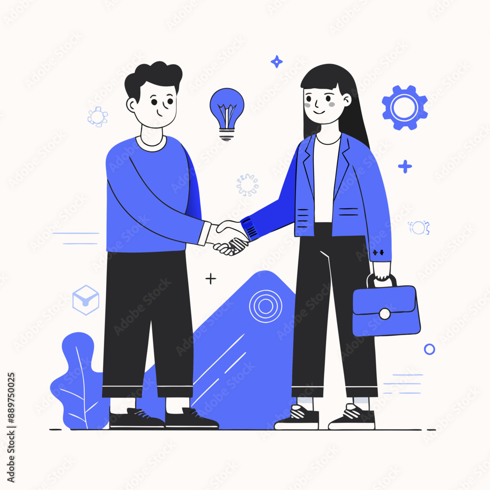 Minimalist Black, blue and White Vector Icon of a partnership Minimalist Black, blue and White Vector Icon of a partnership