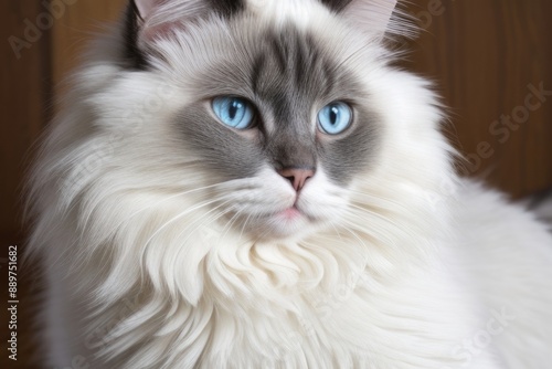 Close-up Ragdoll cat isolated on a color background