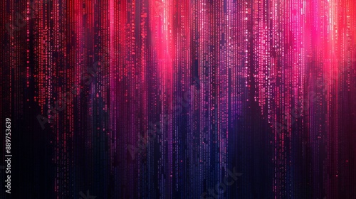 Digital code streams down in a glowing pink and purple cascade against a dark background.