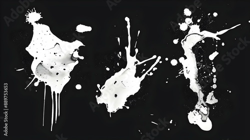 Set of white ink spots on black background