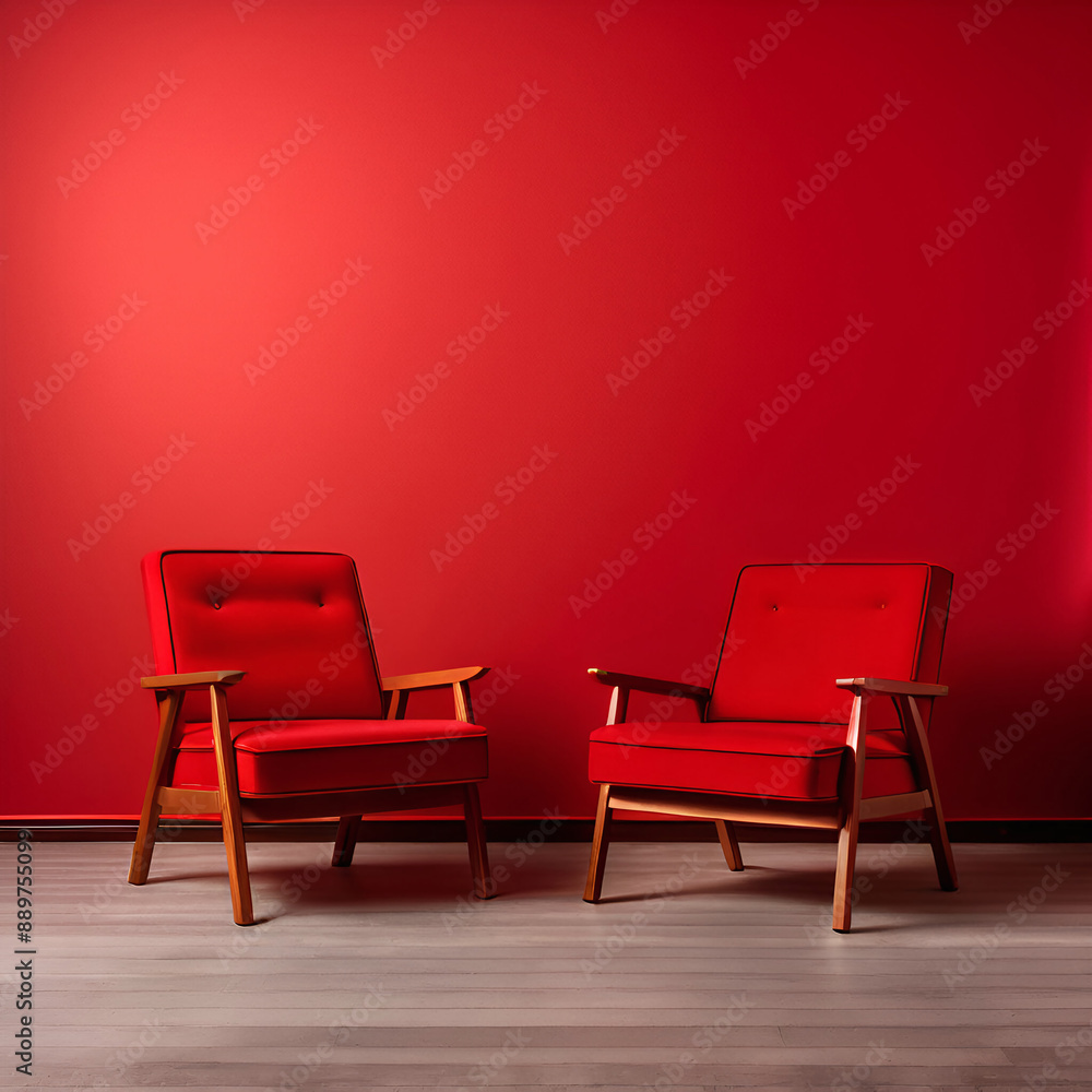 Studio background with red wall and red armchair Studio background with red wall and red armchair