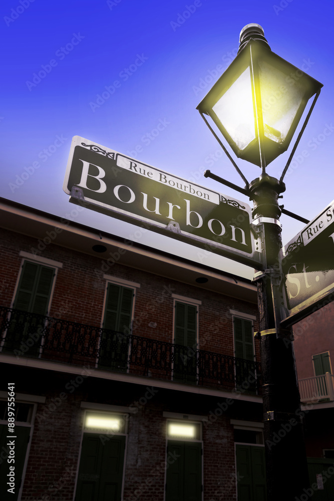 Obraz premium Bourbon Street sign in the New Orleans historic French Quarter