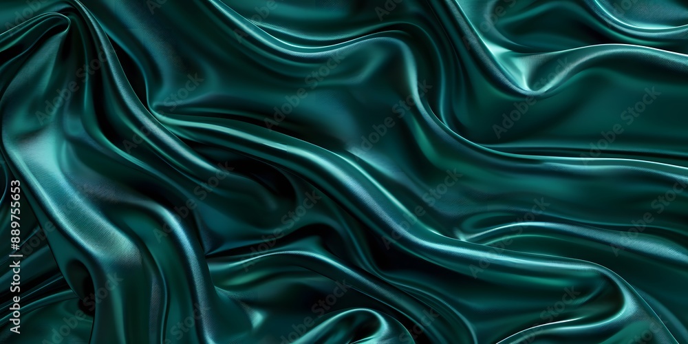 Obraz premium Elegant Dark Teal and Green Silk Background with Waves