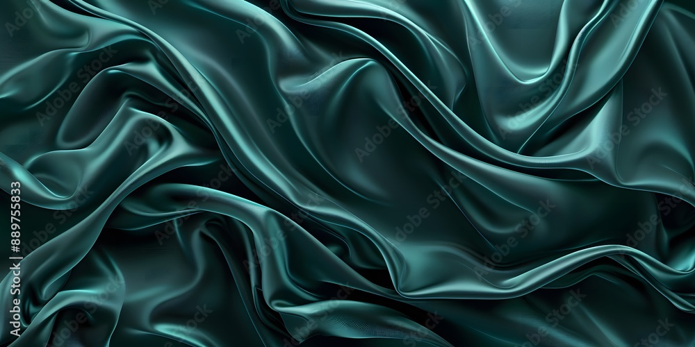 Obraz premium Elegant Dark Teal and Green Silk Background with Waves