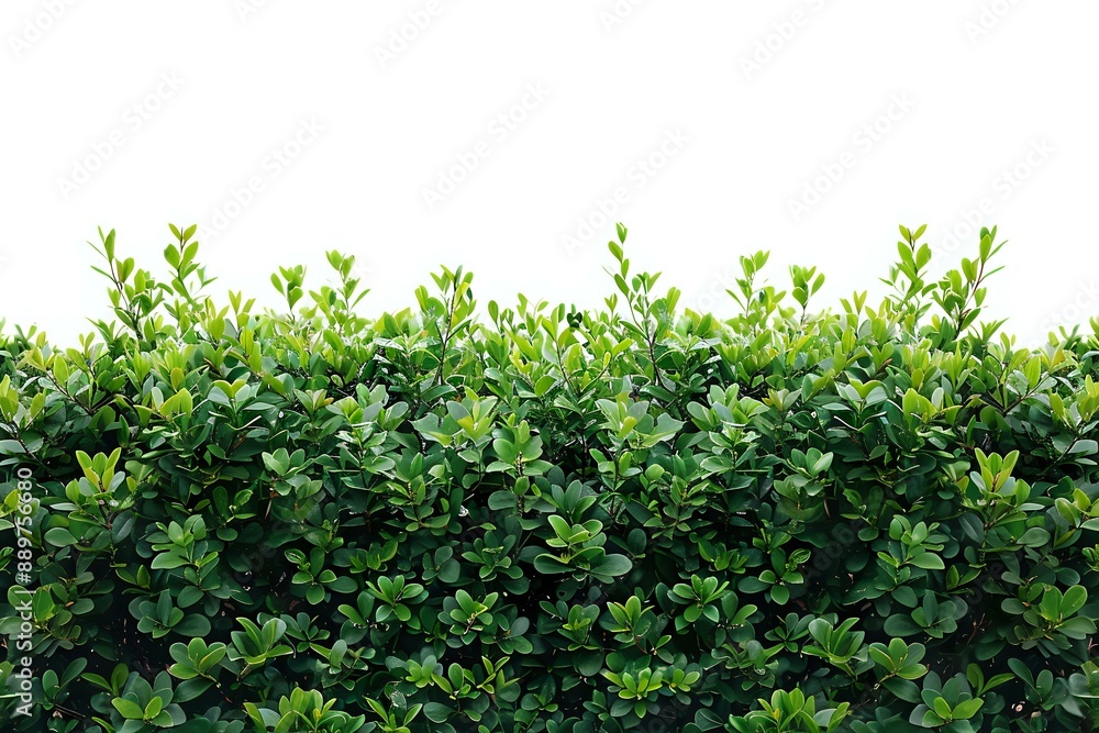 Dense green hedge against a white background, suitable for themes related to gardening, landscaping, and nature. Dense green hedge against a white background, suitable for themes related to gardening, landscaping, and nature.