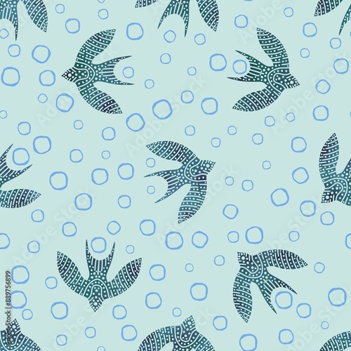 Canvas Print Ethnic birds seamless Ukraine pattern for wrapping paper and fabrics and linens