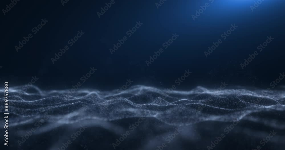 The waving surface of the ocean is made of particles. Flying particles. Abstract animation. The waving surface of the ocean is made of particles. Flying particles. Abstract animation.