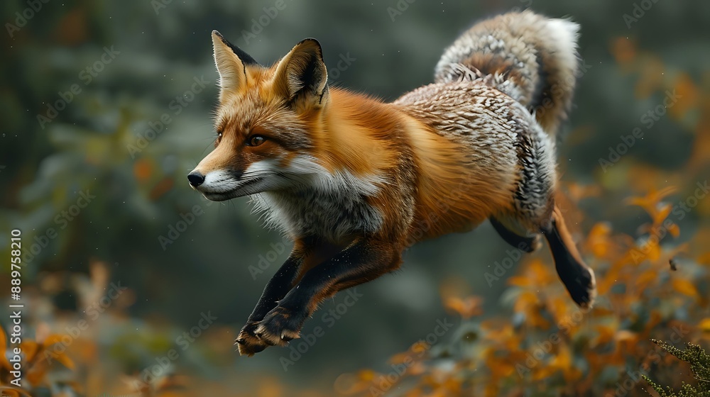 Fototapeta premium Close-up of a red fox in a natural setting, perfect for wildlife photography, nature themes, and environmental conservation projects.