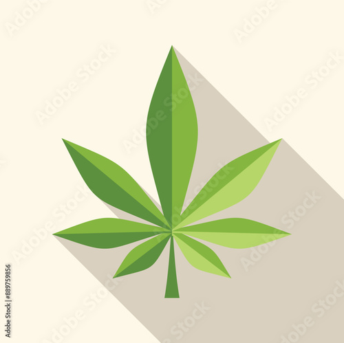 Green cannabis leaf is casting a long shadow in this illustration